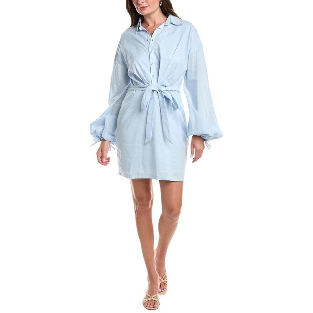 Rene Ruiz Womens  Tie-Front Shirtdress, Blue